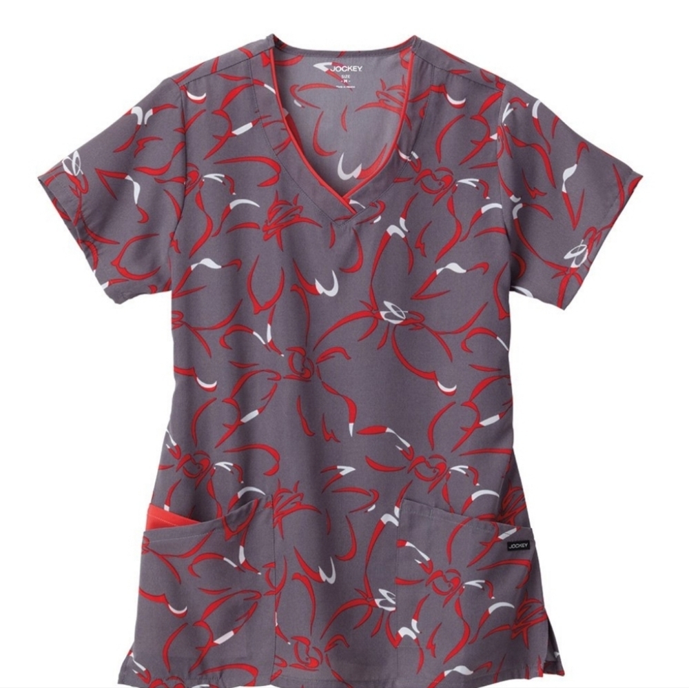 Classic Fit Collection By Jockey V-Neck Abstract Scrub Top Size XS